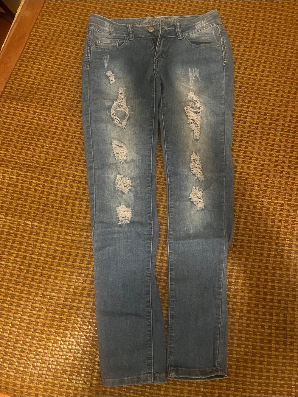 Wax Jean Women's Skinny Distressed Blue Jeans